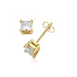 1/4Ct tw  Princess  Diamond Stud Earrings 14Kt Yellow Gold